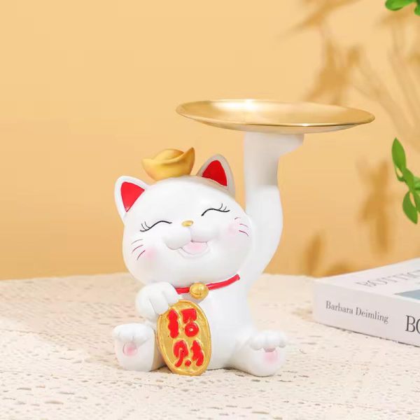 ตุ๊กตาแมวนำโชค แมวถือถาดแบบตั้งโต๊ะ ของขวัญขึ้นบ้านใหม่ ของตกแต่งบ้าน ตุ๊กตาแมวนำโชค แมวถือถาด