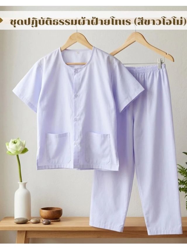 ชุดปฏิบัติธรรมสีขาวโอโม่(เสื้อ+กางเกง)