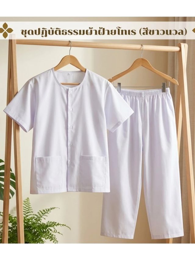 ชุดปฏิบัติธรรมสีขาวนวล (เสื้อ+กางเกง)